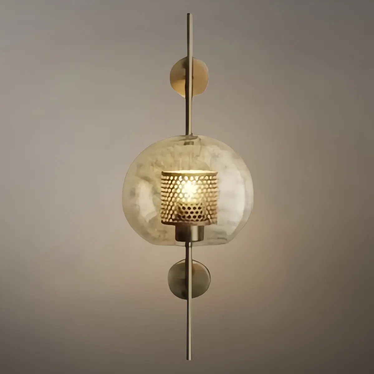 kunglig glas/koppar vägglampa - silverdetaljer för vardagsrum/sovrum - Flindria