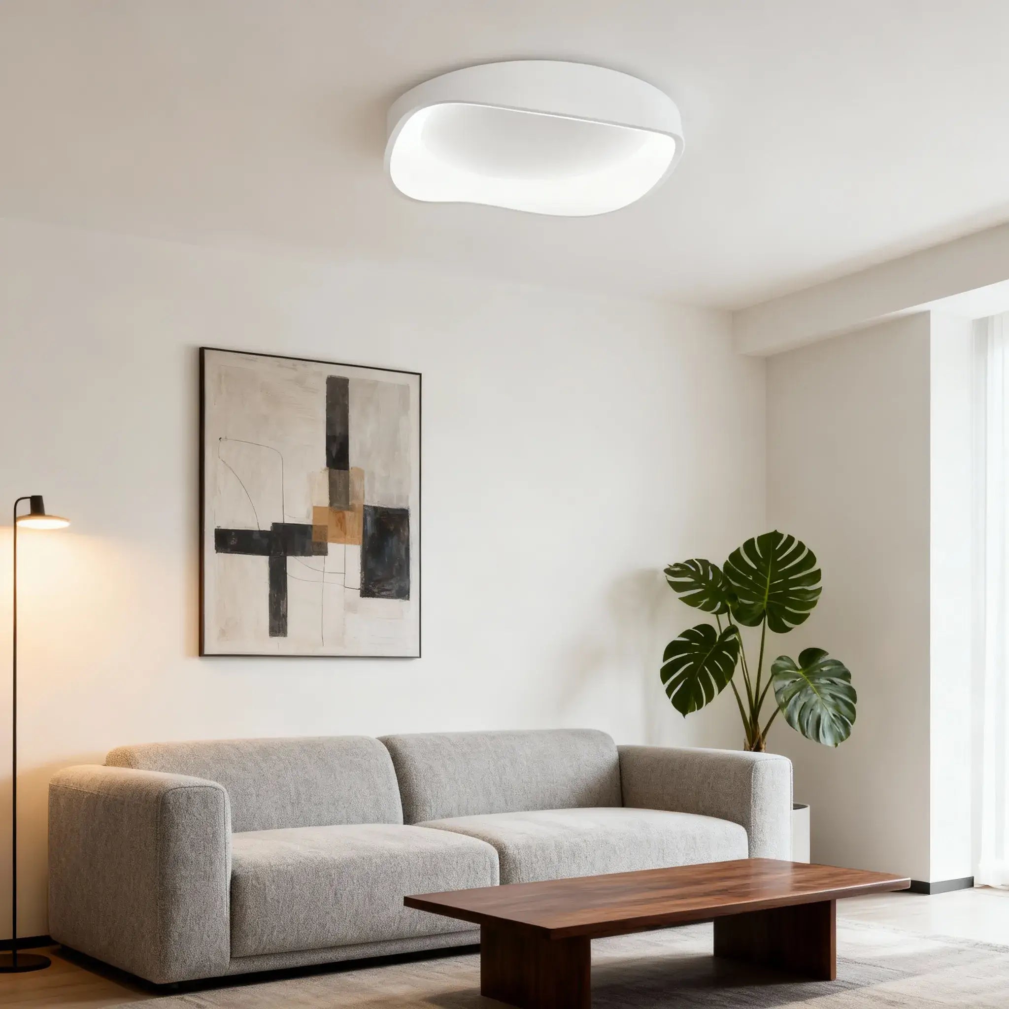 Modern White LED Flush Mount Ceiling Light – Metal /Acrylic for Living Room - Flindria