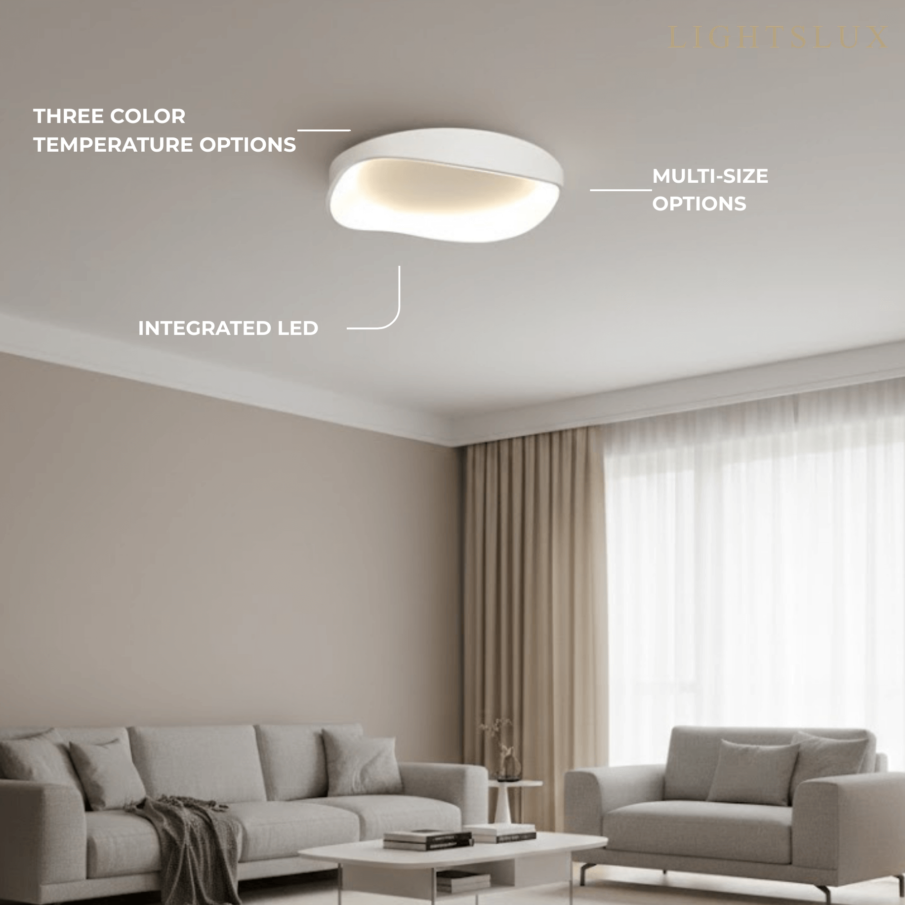 Modern White LED Flush Mount Ceiling Light – Metal /Acrylic for Living Room - Flindria