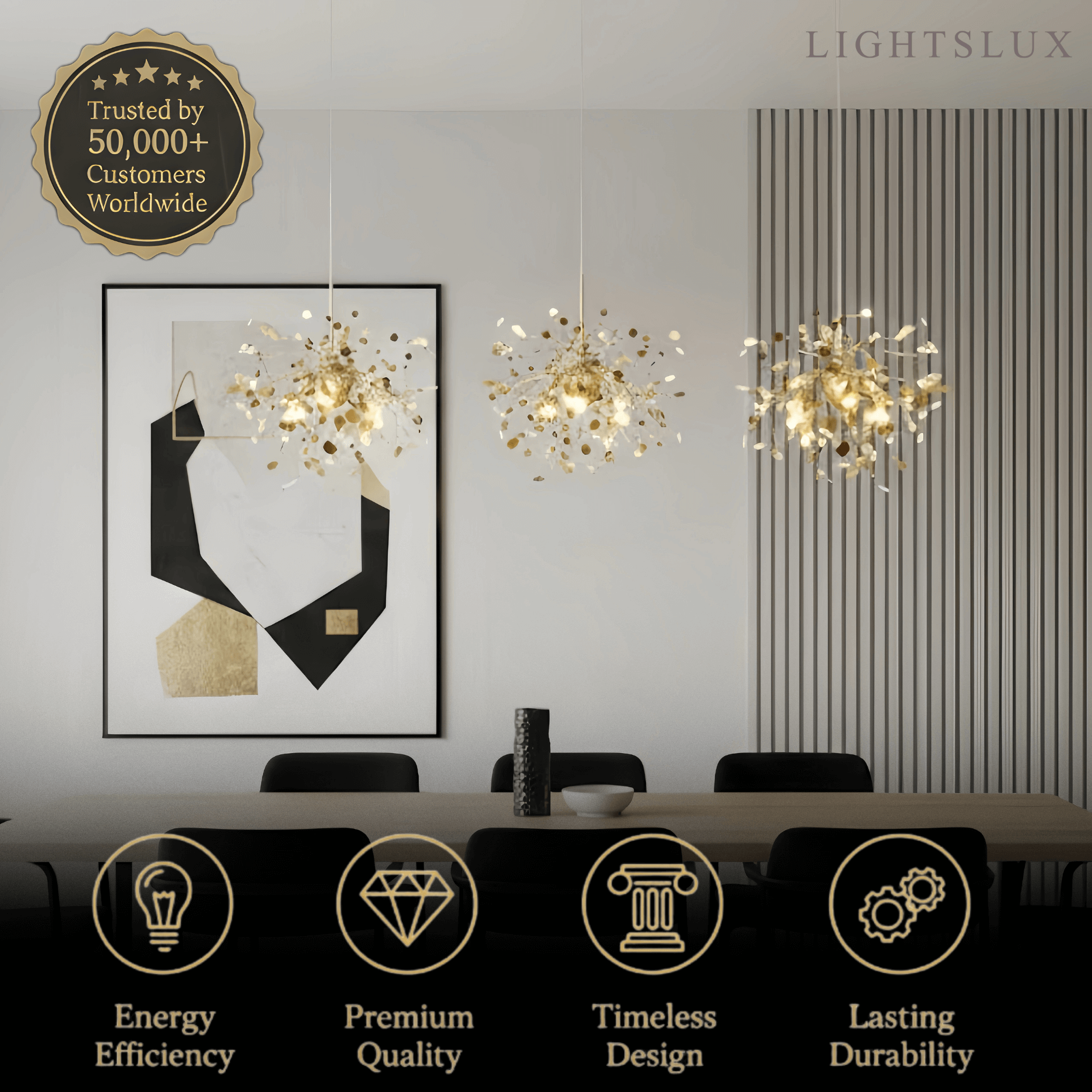 Art Deco Cluster Chandelier – Luxurious Gold/Silver Metal for Dining Room - Flindria