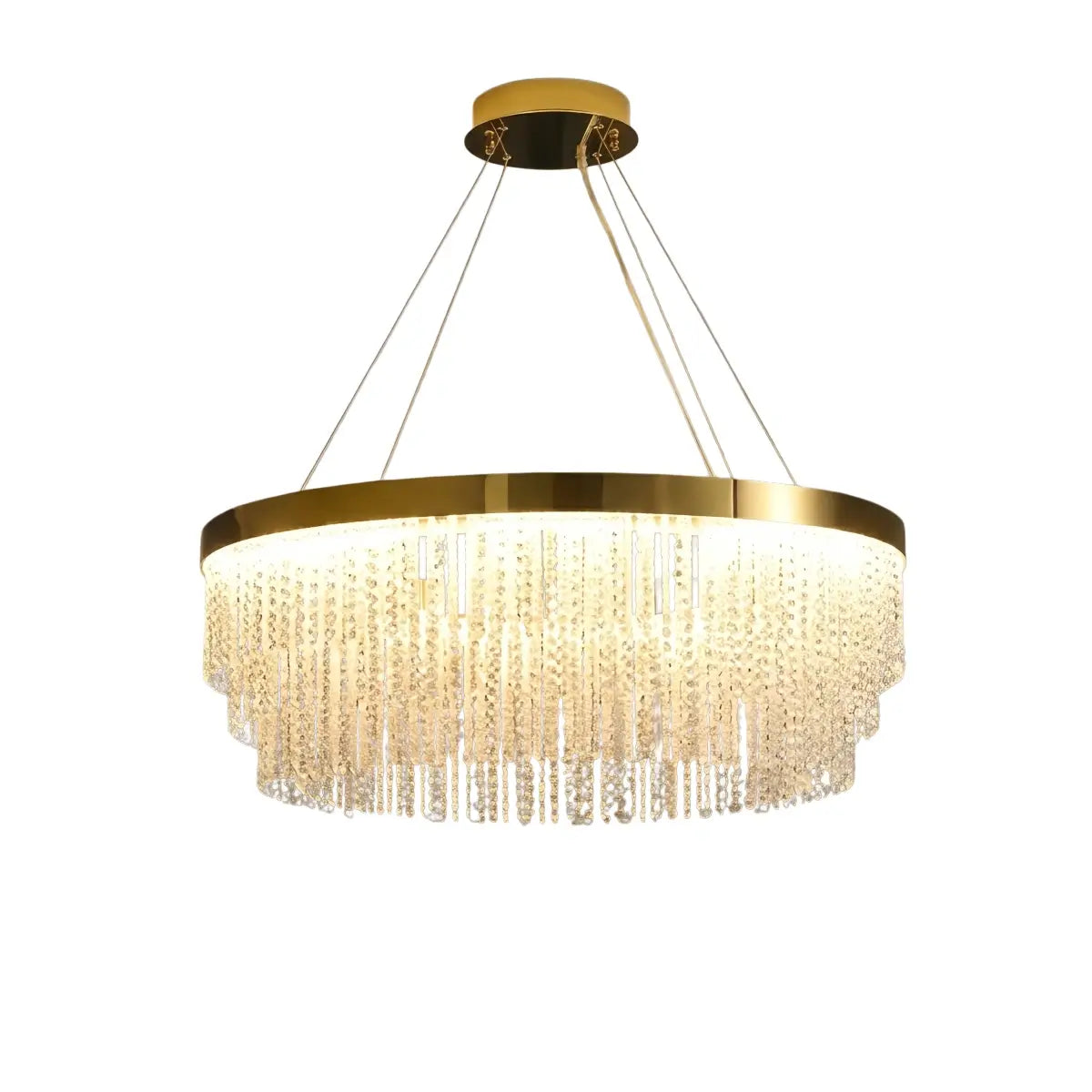 Lámpara colgante Royal con cristales - Metal dorado con borlas para dormitorio/comedor - Flindria