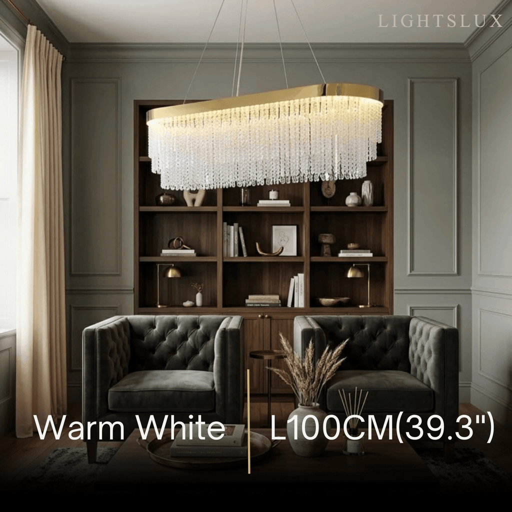 Lámpara colgante Royal con cristales - Metal dorado con borlas para dormitorio/comedor - Flindria