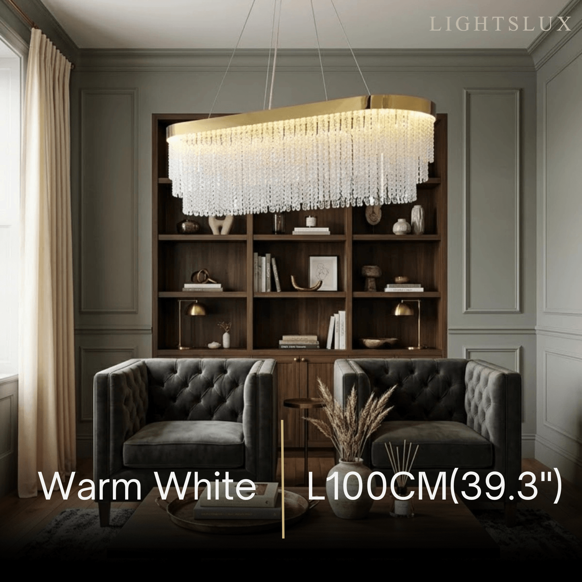 Lámpara colgante Royal con cristales - Metal dorado con borlas para dormitorio/comedor - Flindria