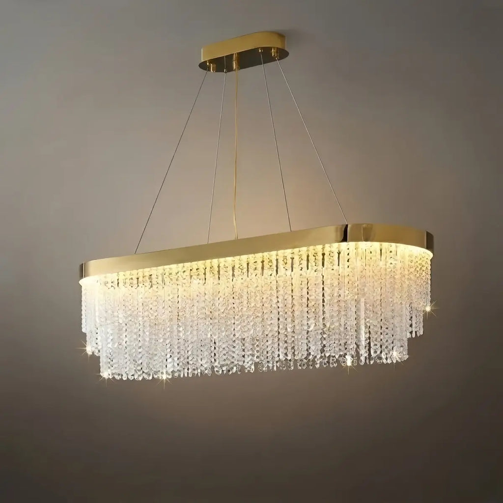 Lámpara colgante Royal con cristales - Metal dorado con borlas para dormitorio/comedor - Flindria