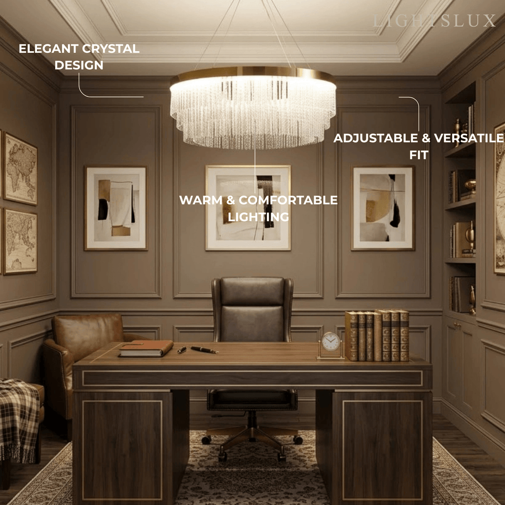 Lámpara colgante Royal con cristales - Metal dorado con borlas para dormitorio/comedor - Flindria