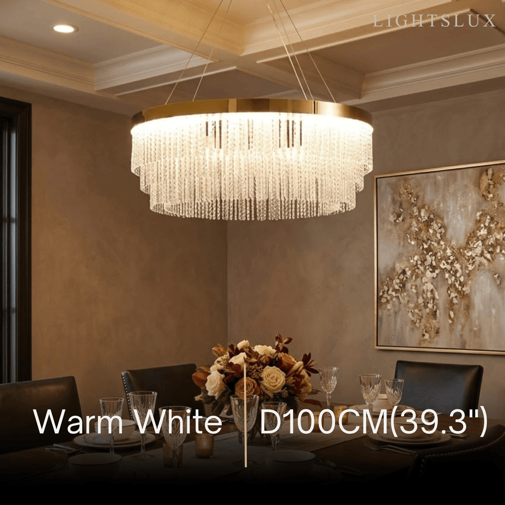Lámpara colgante Royal con cristales - Metal dorado con borlas para dormitorio/comedor - Flindria