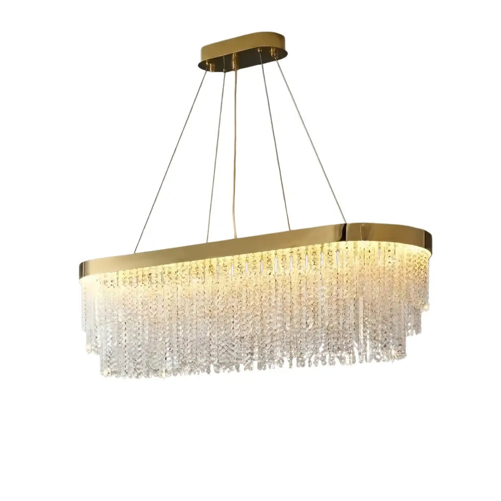 Lámpara colgante Royal con cristales - Metal dorado con borlas para dormitorio/comedor - Flindria