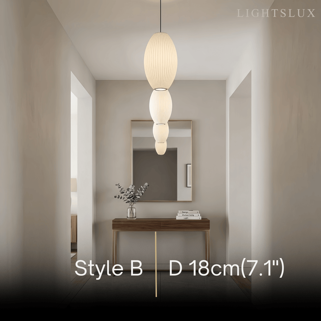 Japandi wabi-sabi White Pendant Light - Metal Frame with Silk-inspired Shade - Flindria