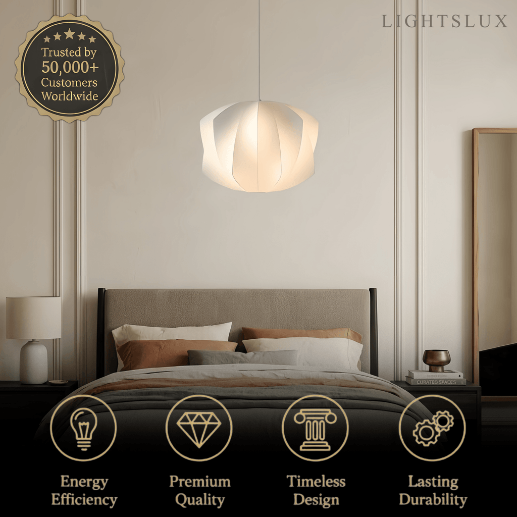 Japandi wabi-sabi White Pendant Light - Metal Frame with Silk-inspired Shade - Flindria