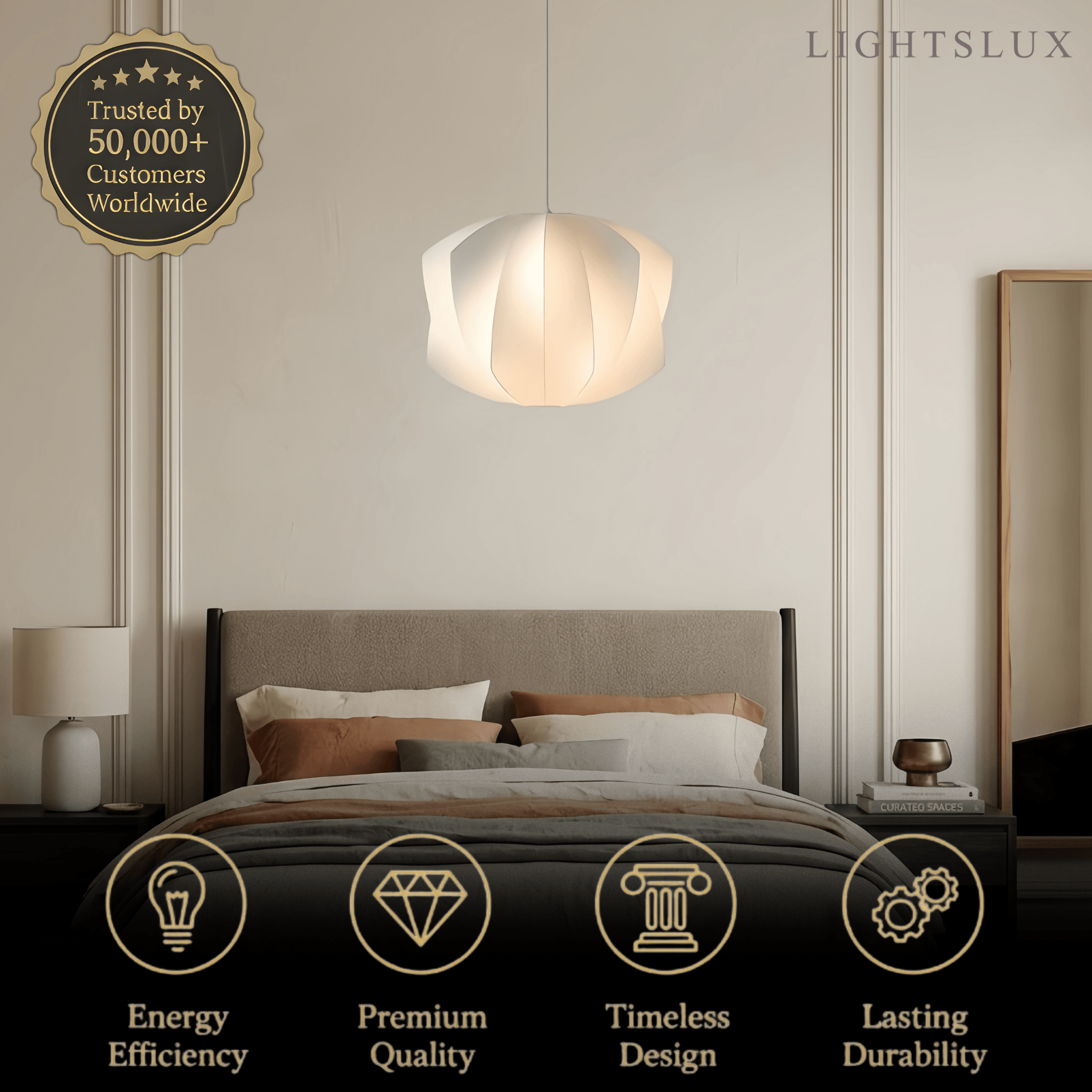 Japandi wabi-sabi White Pendant Light - Metal Frame with Silk-inspired Shade - Flindria