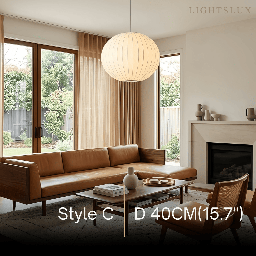 Japandi wabi-sabi White Pendant Light - Metal Frame with Silk-inspired Shade - Flindria