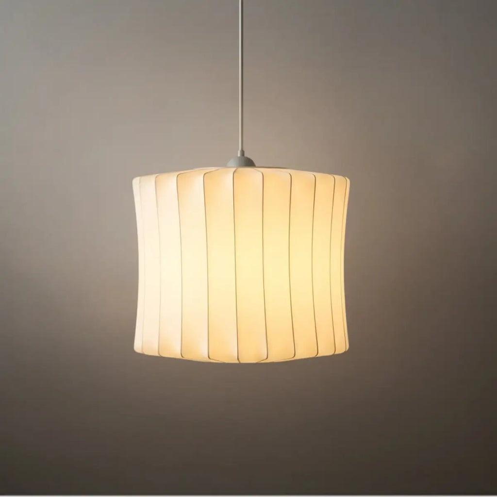 Japandi wabi-sabi White Pendant Light - Metal Frame with Silk-inspired Shade - Flindria
