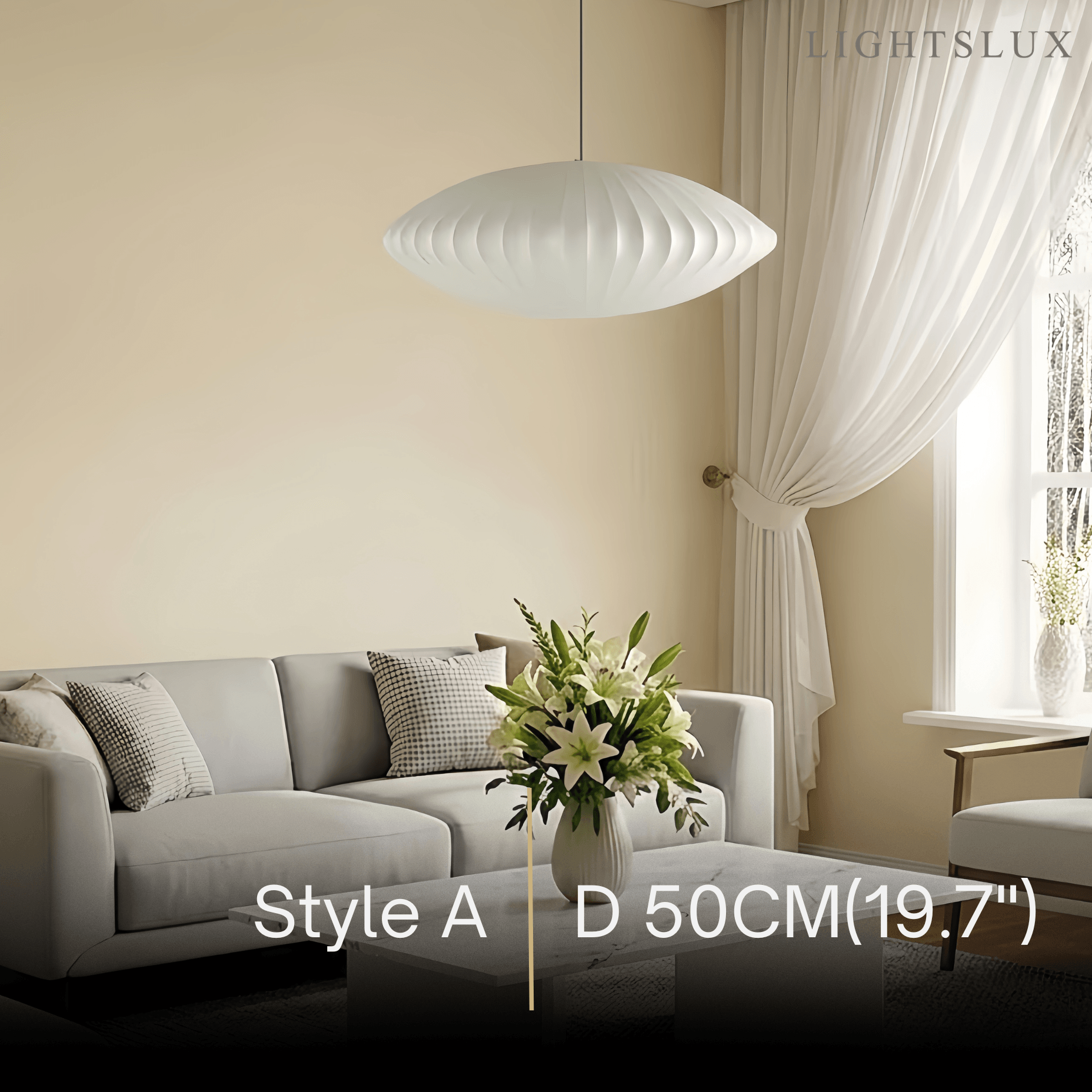 Japandi wabi-sabi White Pendant Light - Metal Frame with Silk-inspired Shade - Flindria