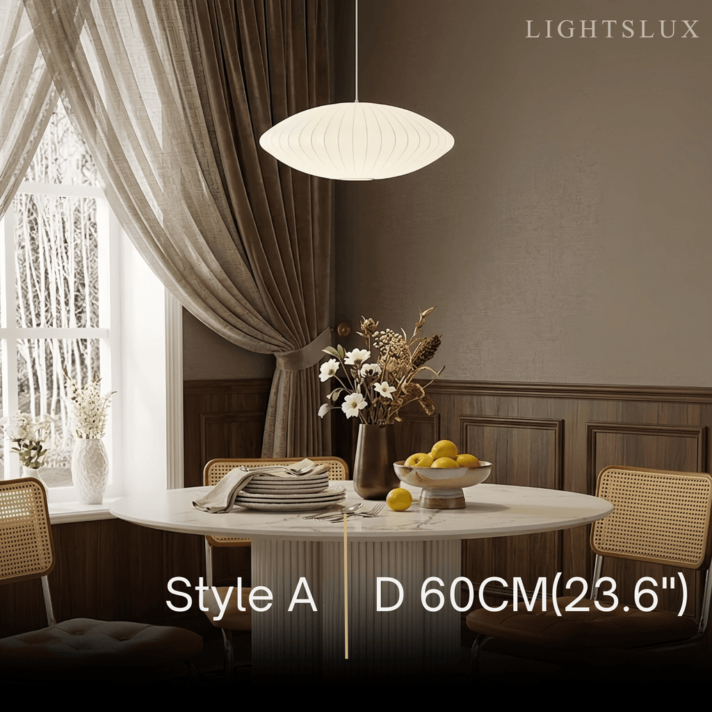 Japandi wabi-sabi White Pendant Light - Metal Frame with Silk-inspired Shade - Flindria