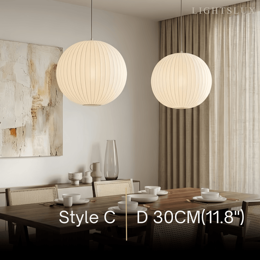 Japandi wabi-sabi White Pendant Light - Metal Frame with Silk-inspired Shade - Flindria