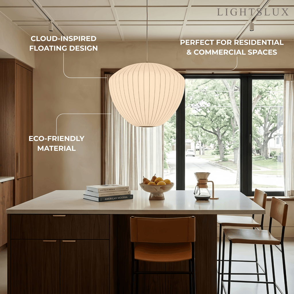 Japandi wabi-sabi White Pendant Light - Metal Frame with Silk-inspired Shade - Flindria