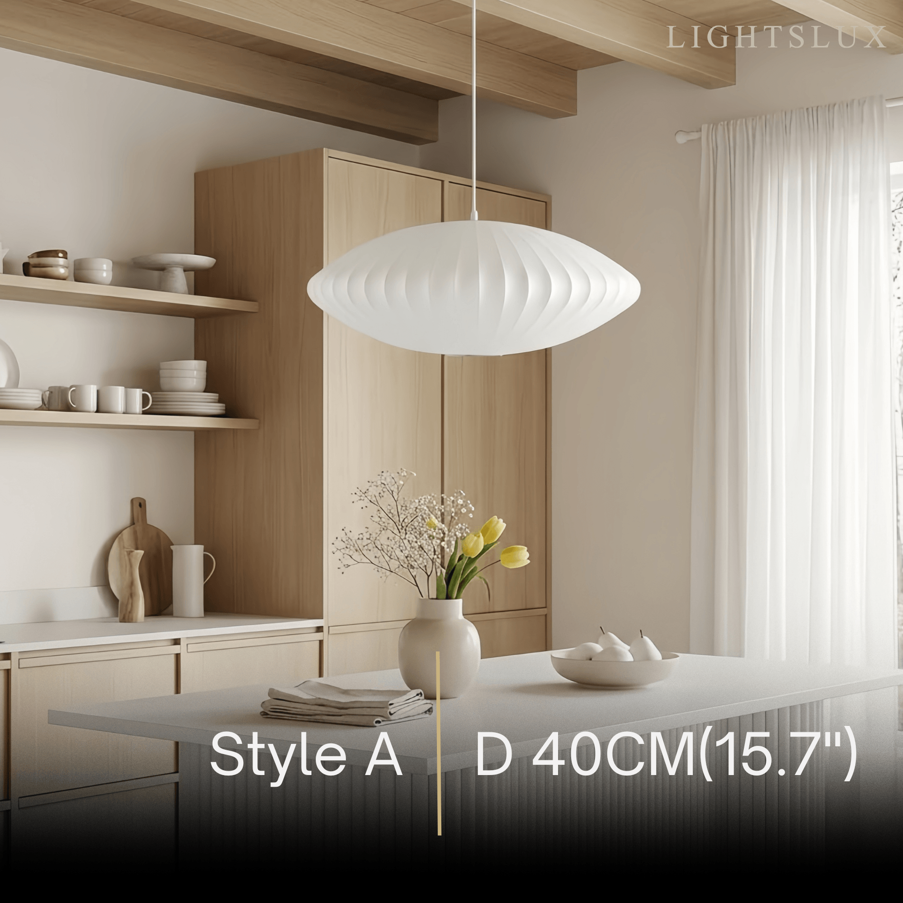 Japandi wabi-sabi White Pendant Light - Metal Frame with Silk-inspired Shade - Flindria