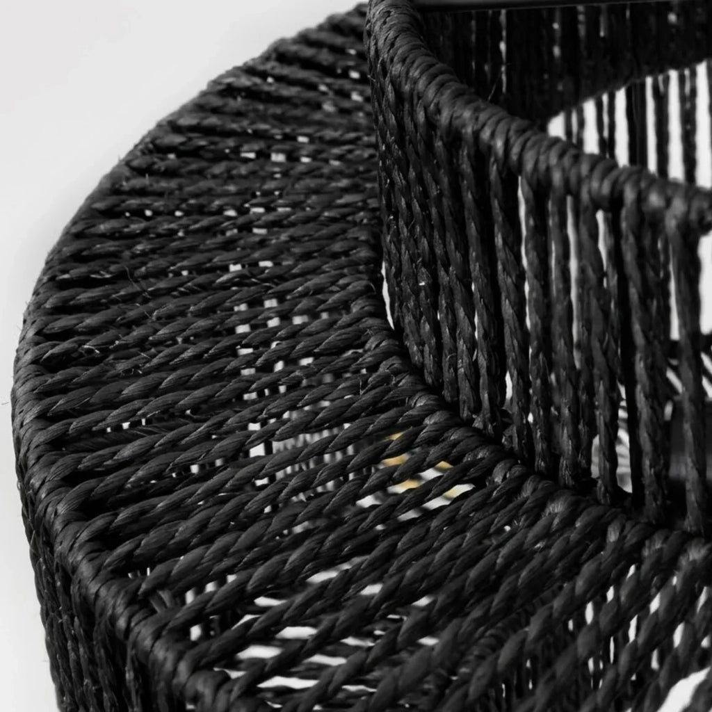 Farmhouse Drum Pendant Light — Black Metal & Rattan for Dining Room - Flindria
