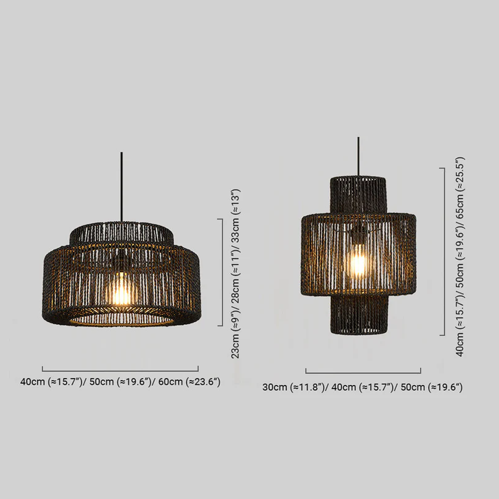 Farmhouse Drum Pendant Light — Black Metal & Rattan for Dining Room - Flindria