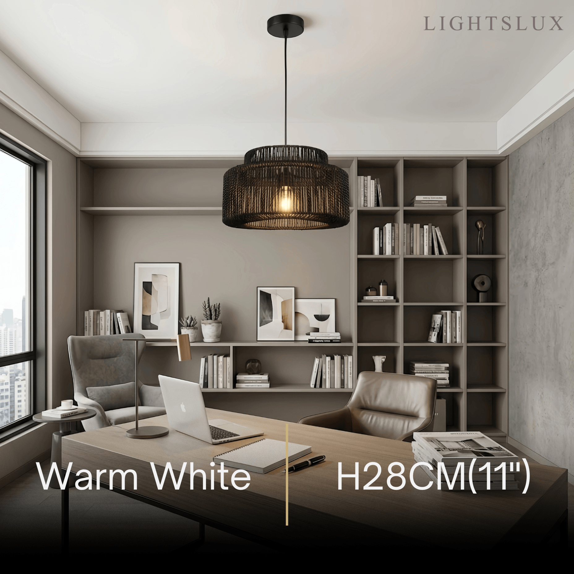 Farmhouse Drum Pendant Light — Black Metal & Rattan for Dining Room - Flindria