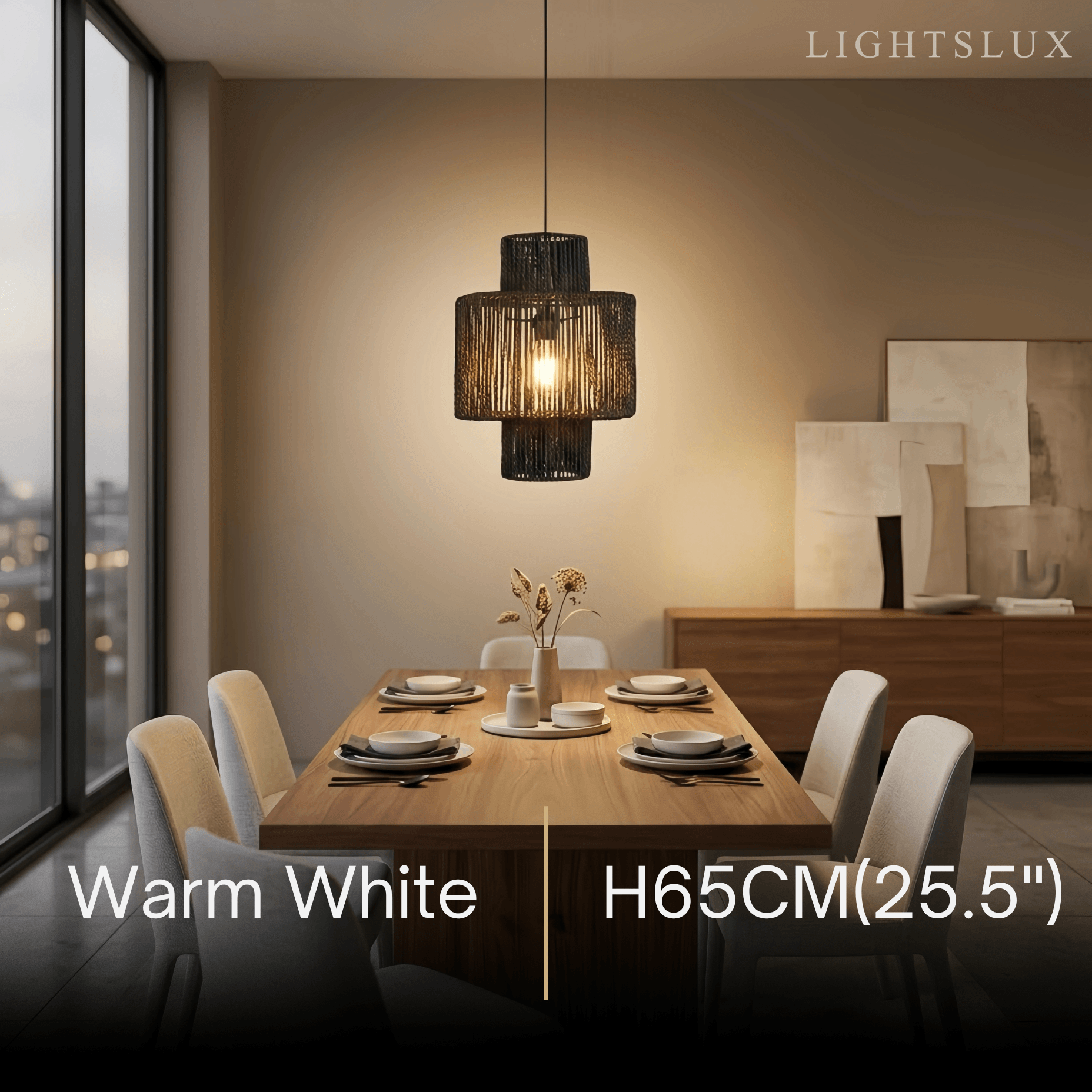 Farmhouse Drum Pendant Light — Black Metal & Rattan for Dining Room - Flindria