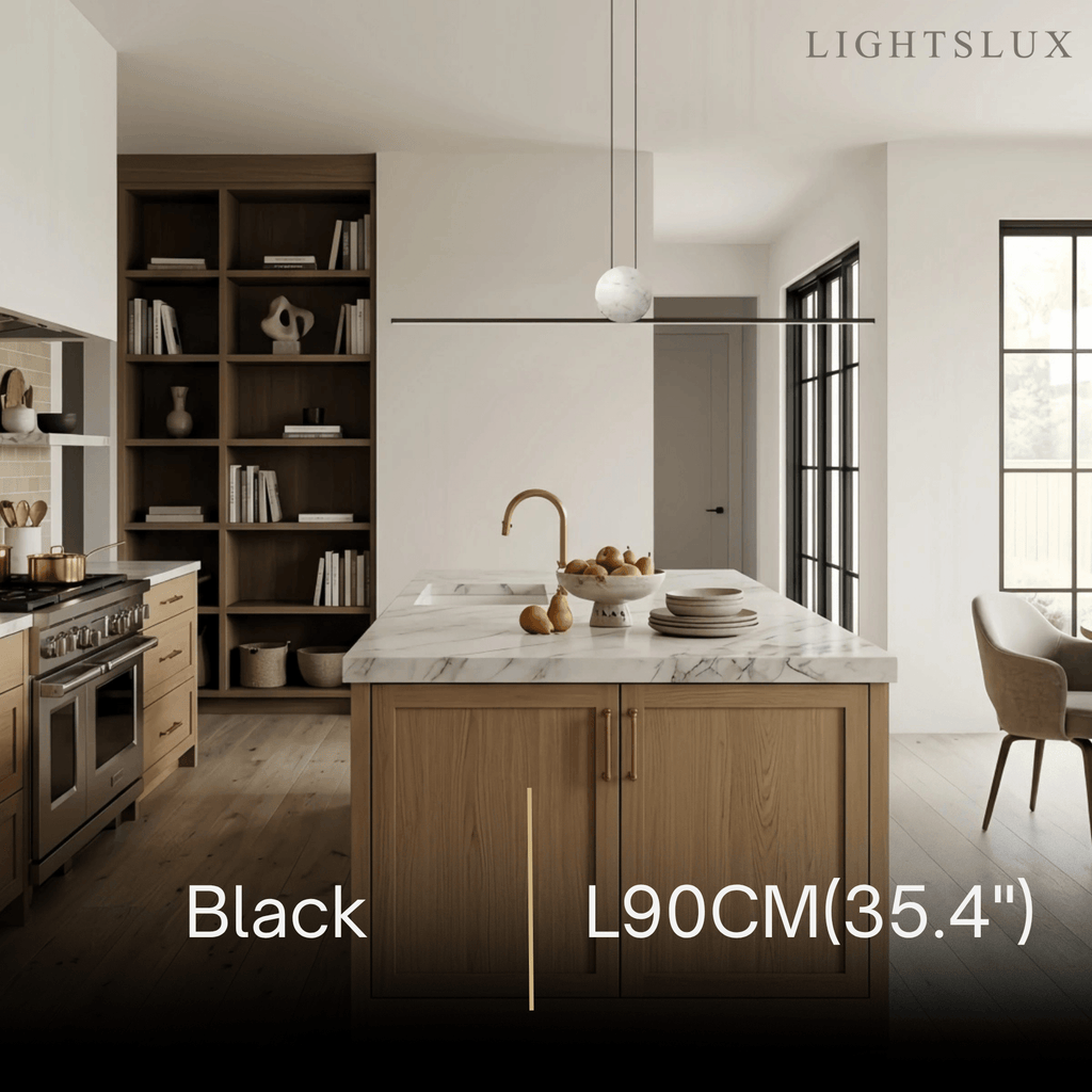 Modern Linear Pendant Light - Black/Gold Metal & Marble for Kitchen - Flindria