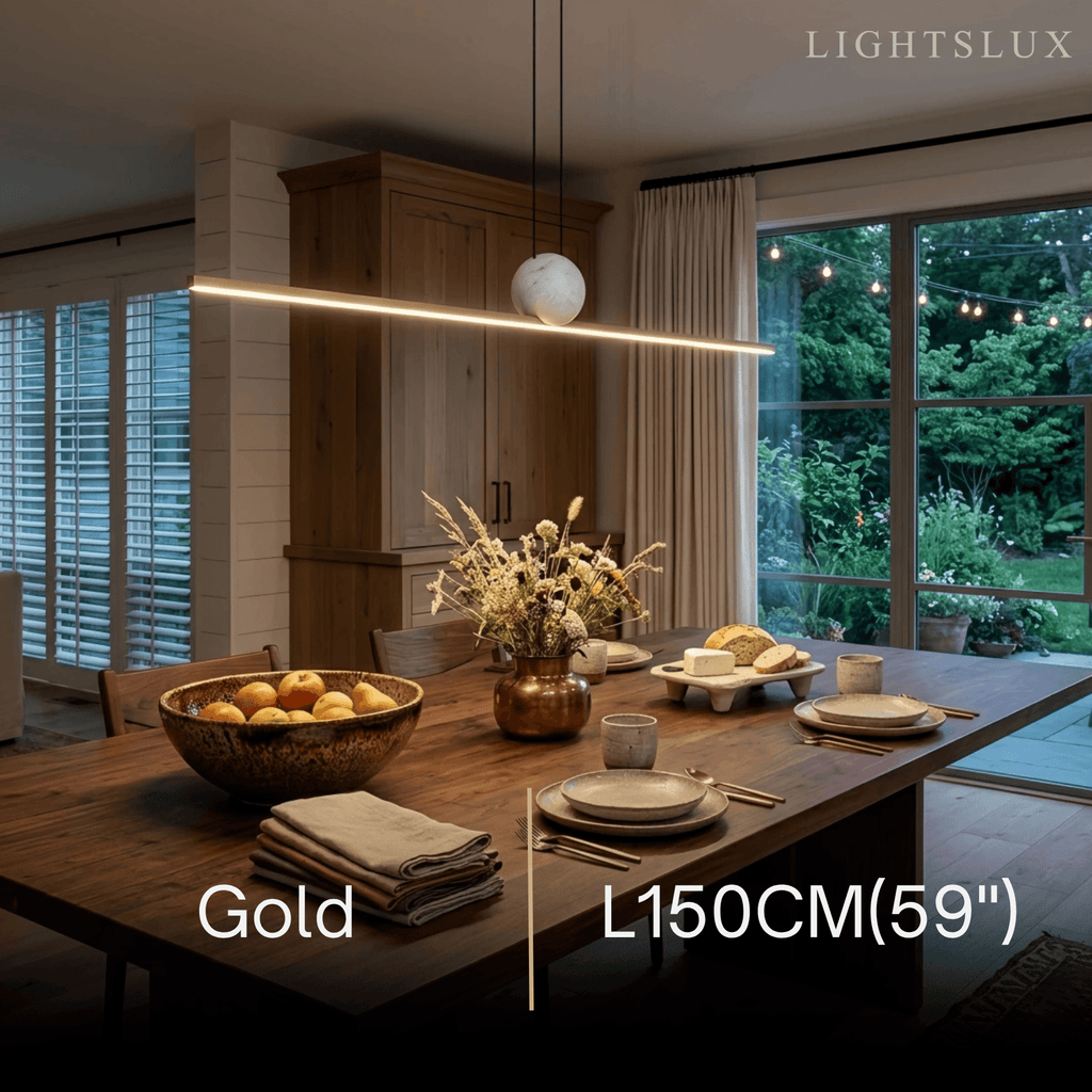 Modern Linear Pendant Light - Black/Gold Metal & Marble for Kitchen - Flindria