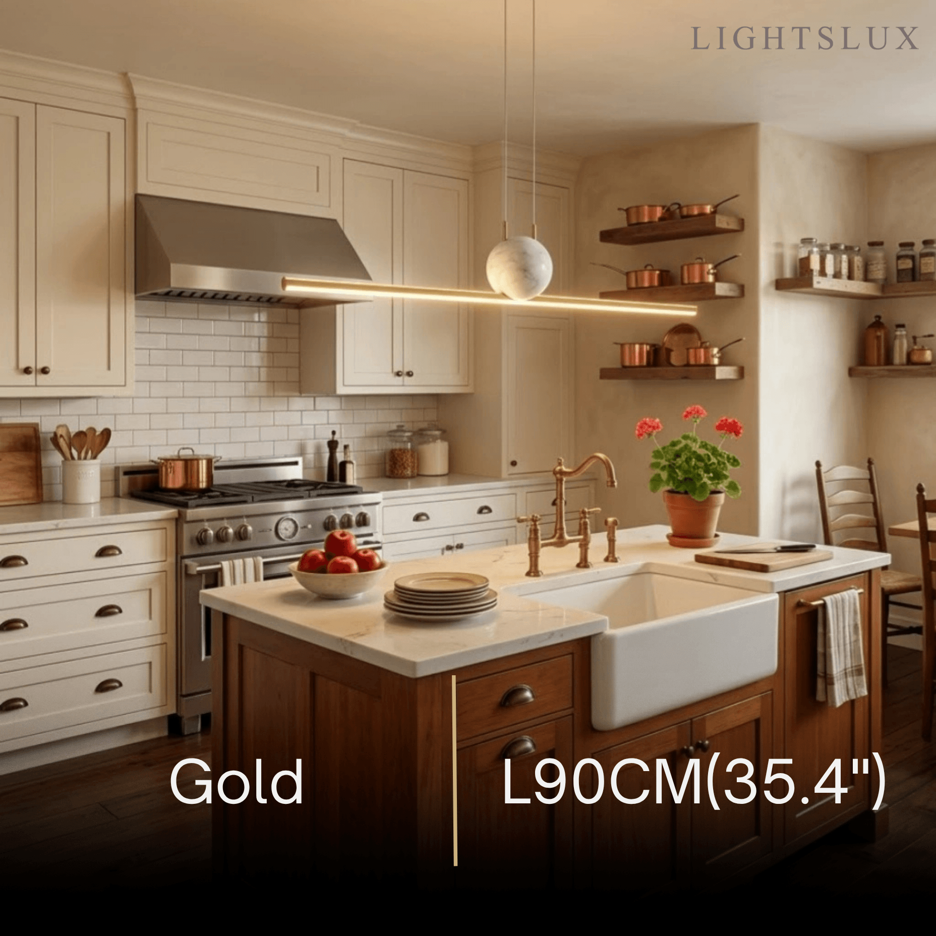 Modern Linear Pendant Light - Black/Gold Metal & Marble for Kitchen - Flindria