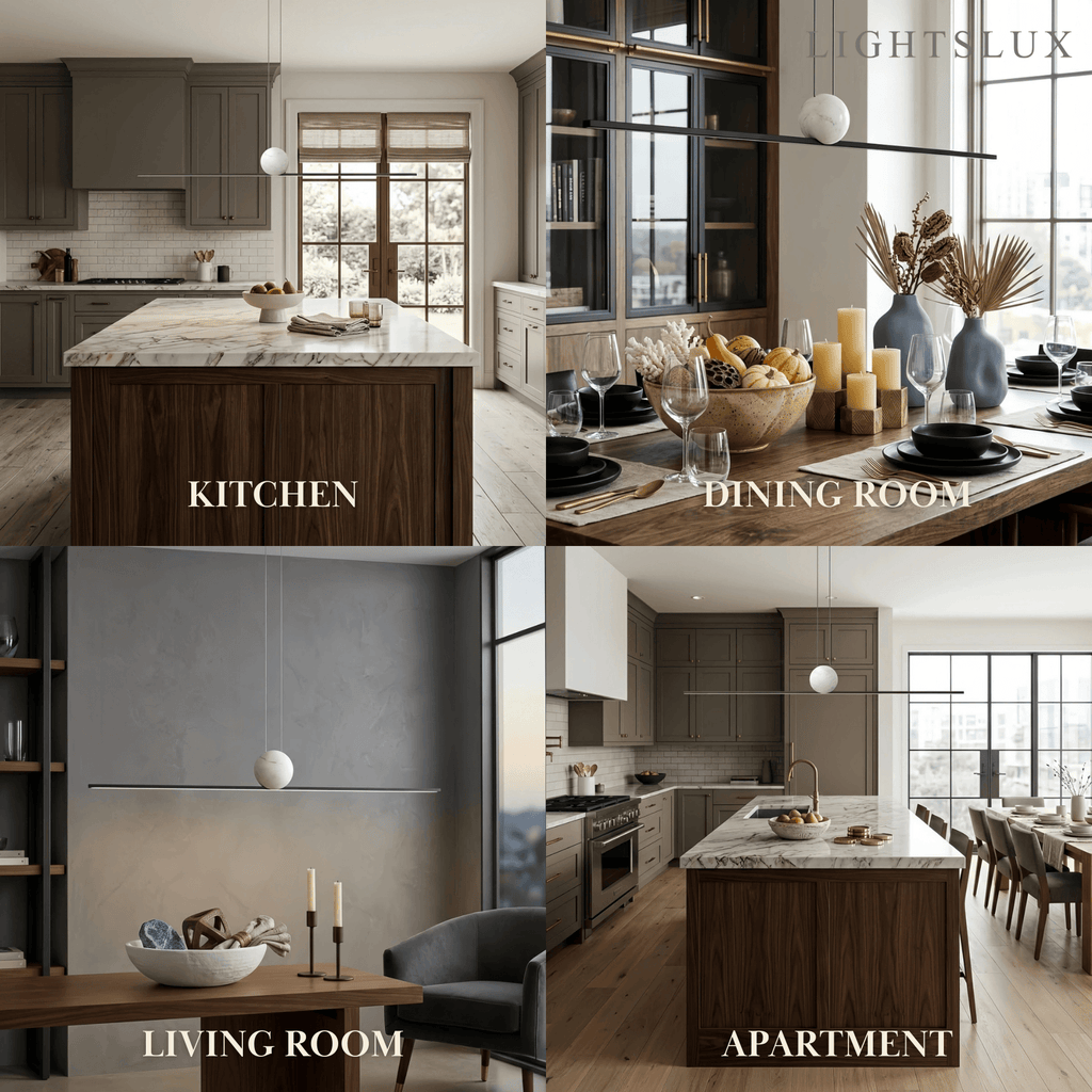 Modern Linear Pendant Light - Black/Gold Metal & Marble for Kitchen - Flindria