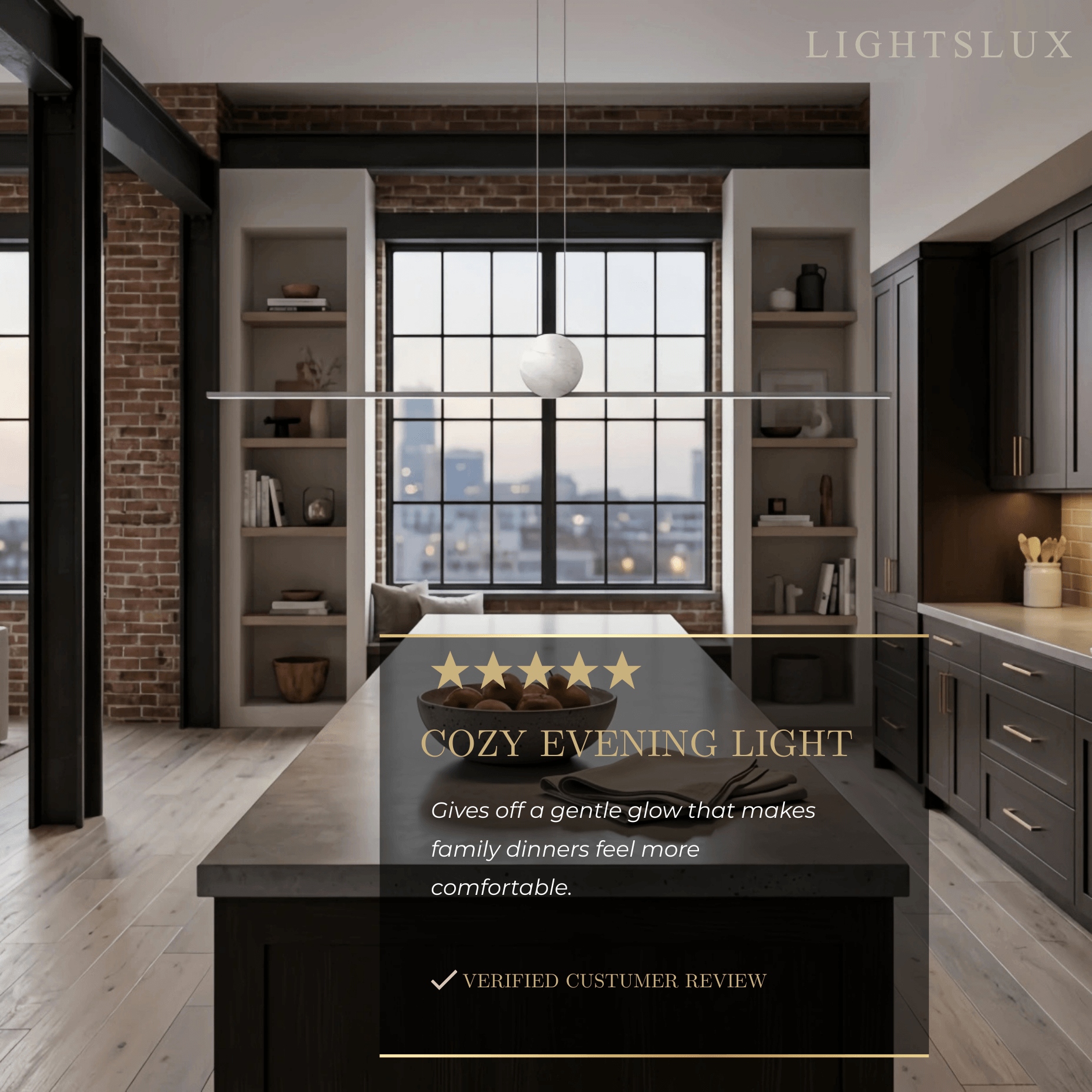 Modern Linear Pendant Light - Black/Gold Metal & Marble for Kitchen - Flindria
