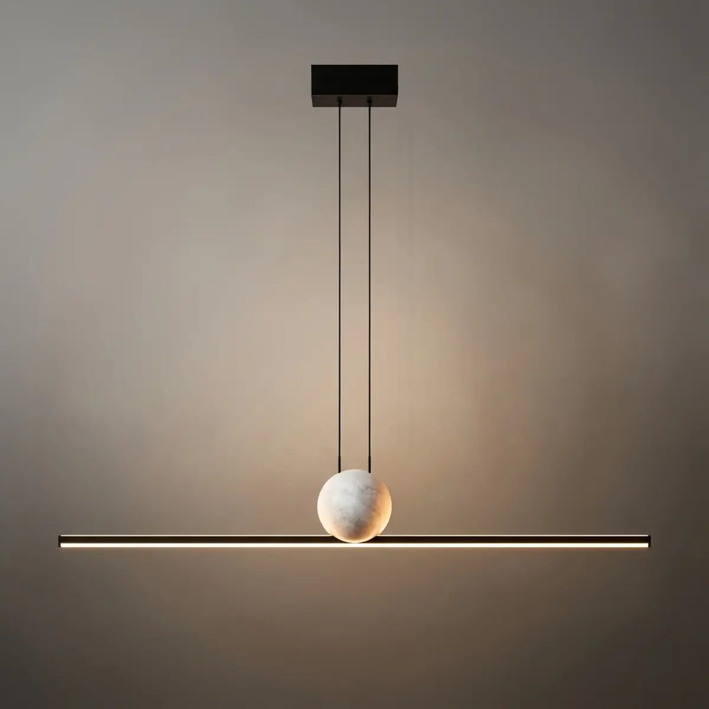 Modern Linear Pendant Light - Black/Gold Metal & Marble for Kitchen - Flindria
