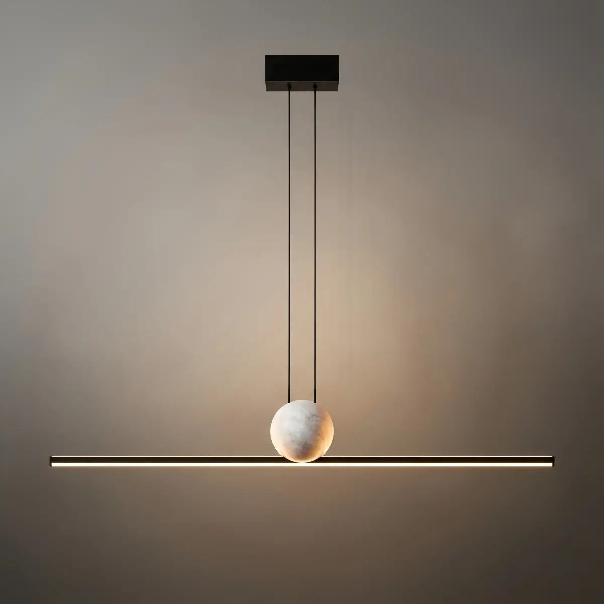 Modern Linear Pendant Light - Black/Gold Metal & Marble for Kitchen - Flindria