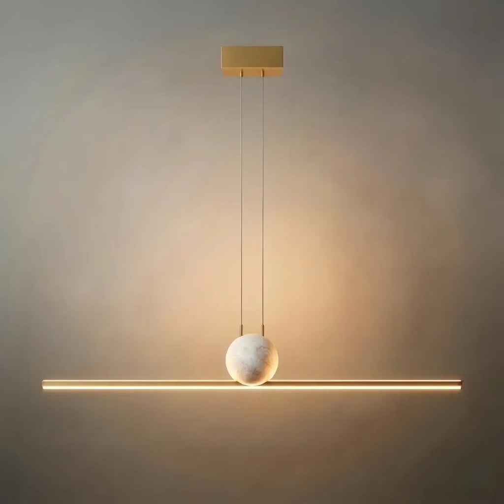 Modern Linear Pendant Light - Black/Gold Metal & Marble for Kitchen - Flindria