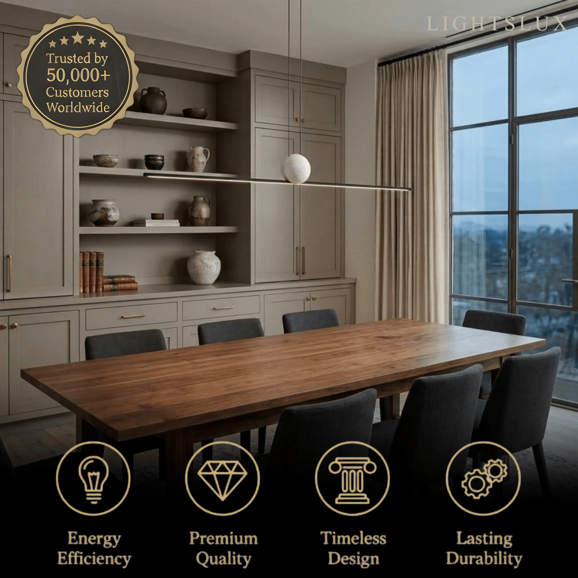 Modern Linear Pendant Light - Black/Gold Metal & Marble for Kitchen - Flindria