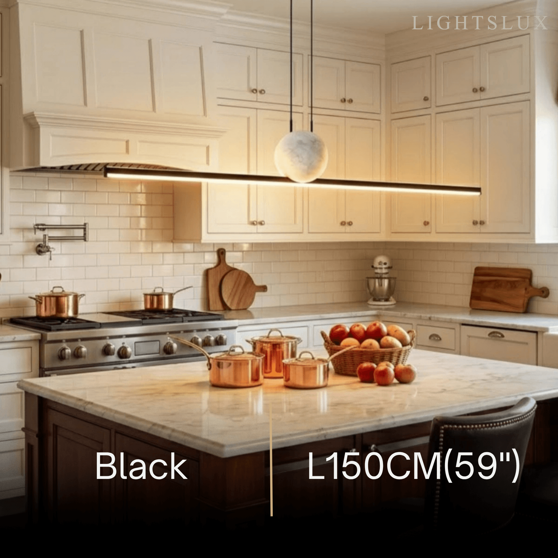 Modern Linear Pendant Light - Black/Gold Metal & Marble for Kitchen - Flindria