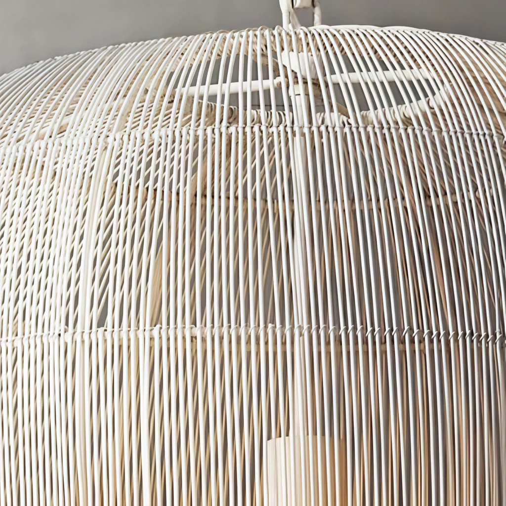 Farmhouse Hooded Pendant Light — Black/White Rattan for Bedroom/Dining Room - Flindria