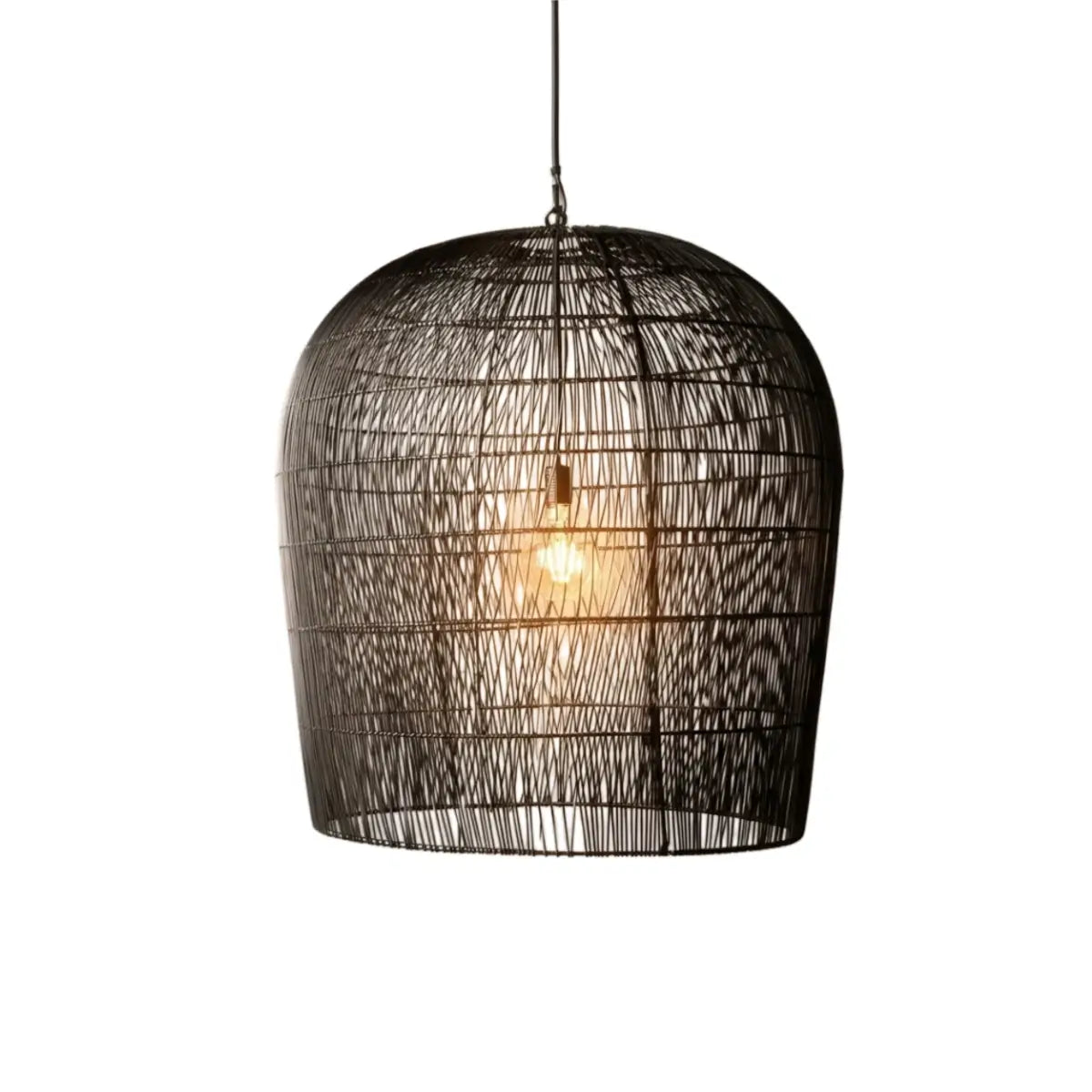 Farmhouse Hooded Pendant Light — Black/White Rattan for Bedroom/Dining Room - Flindria