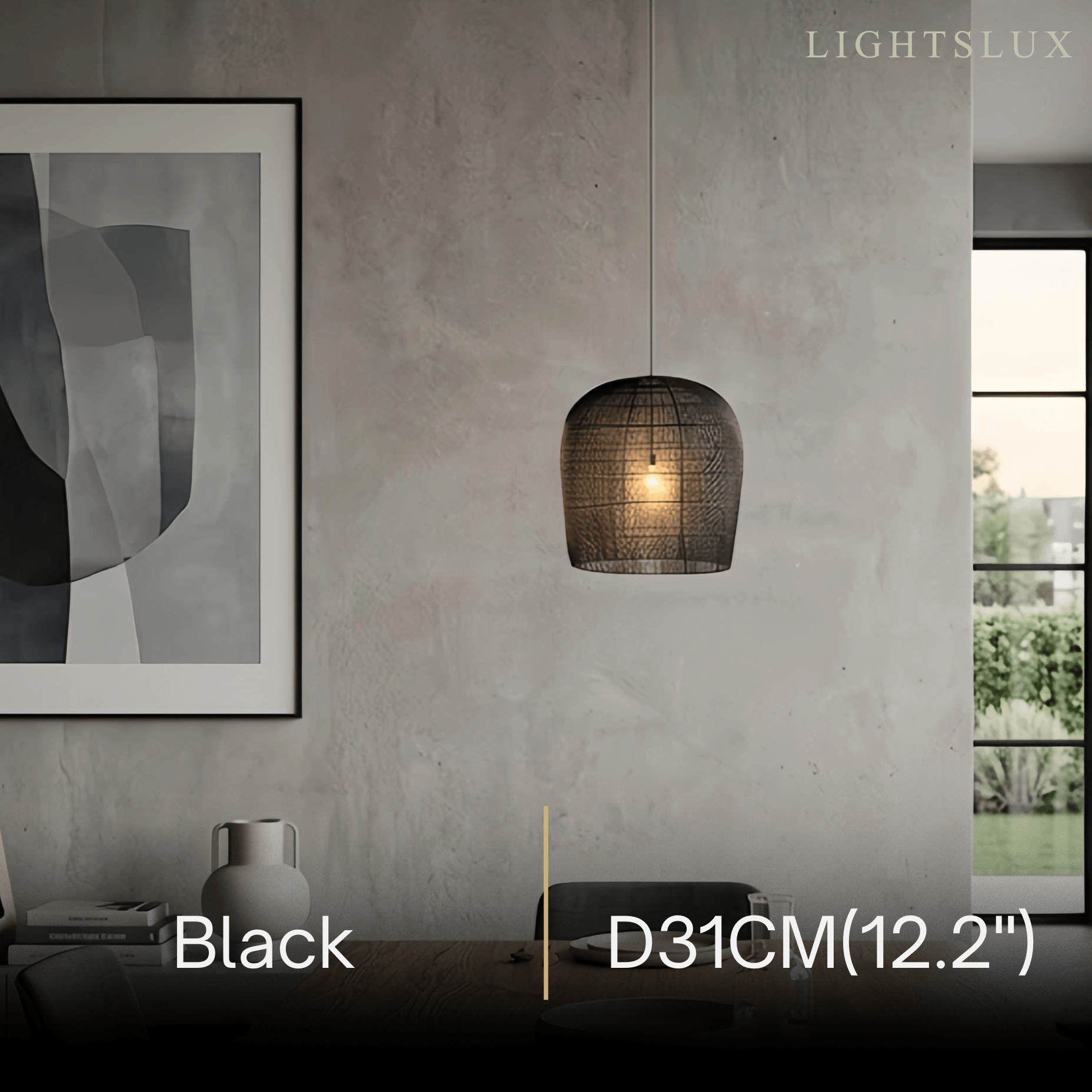 Farmhouse Hooded Pendant Light — Black/White Rattan for Bedroom/Dining Room - Flindria