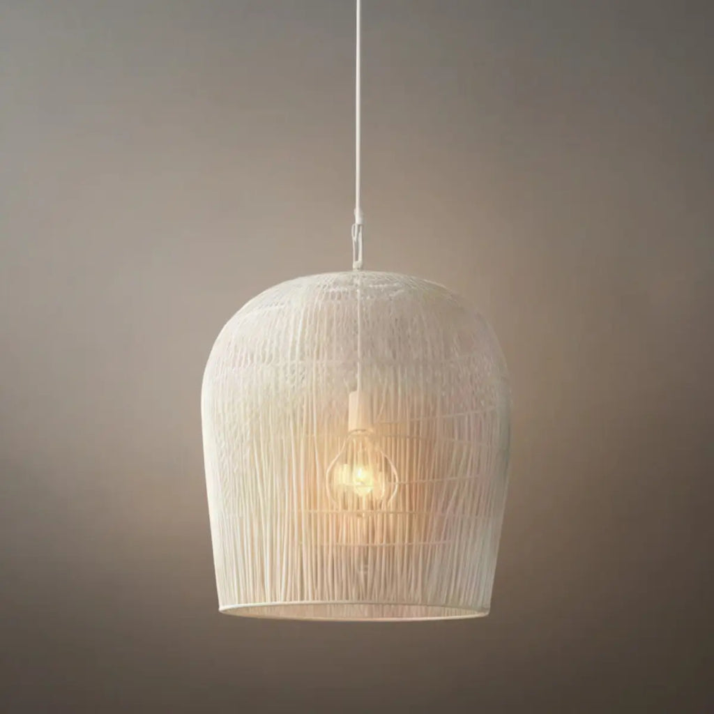 Farmhouse Hooded Pendant Light — Black/White Rattan for Bedroom/Dining Room - Flindria
