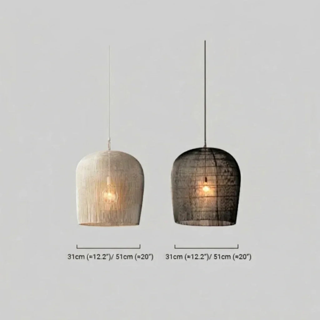 Farmhouse Hooded Pendant Light — Black/White Rattan for Bedroom/Dining Room - Flindria