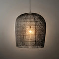 Farmhouse Hooded Pendant Light — Black/White Rattan for Bedroom/Dining Room - Flindria