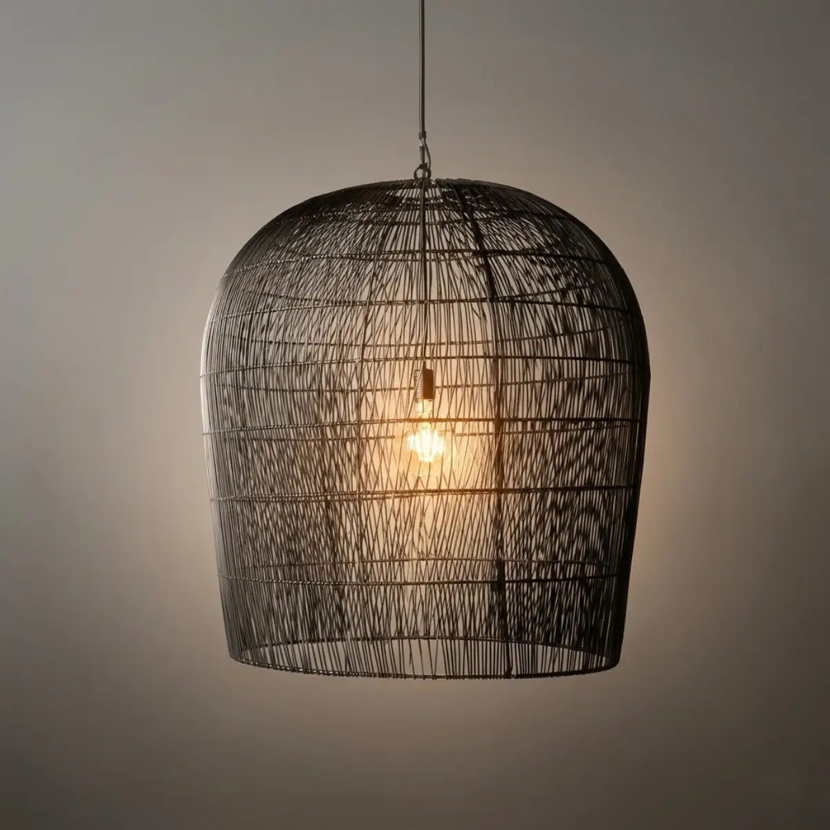 Farmhouse Hooded Pendant Light — Black/White Rattan for Bedroom/Dining Room - Flindria