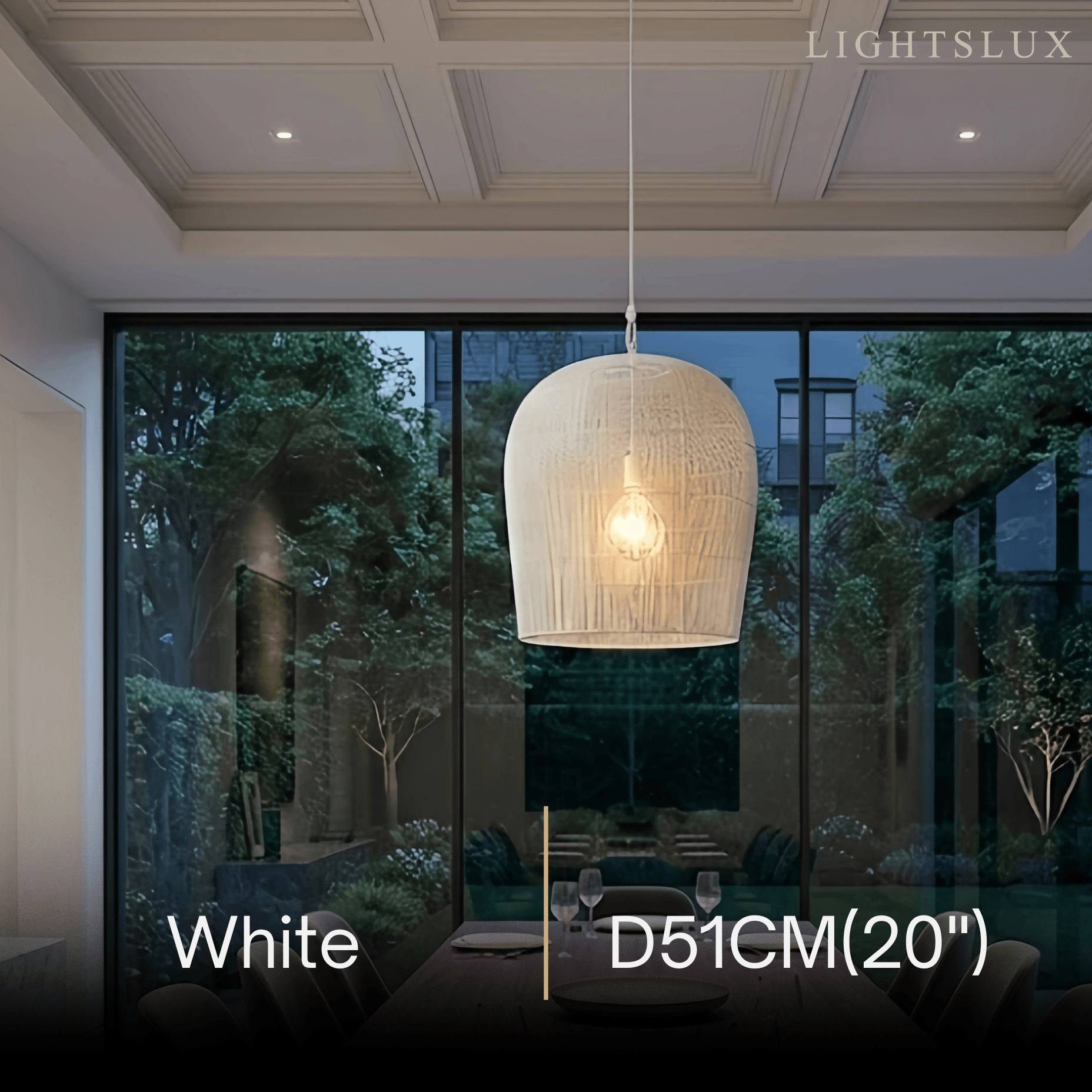 Farmhouse Hooded Pendant Light — Black/White Rattan for Bedroom/Dining Room - Flindria
