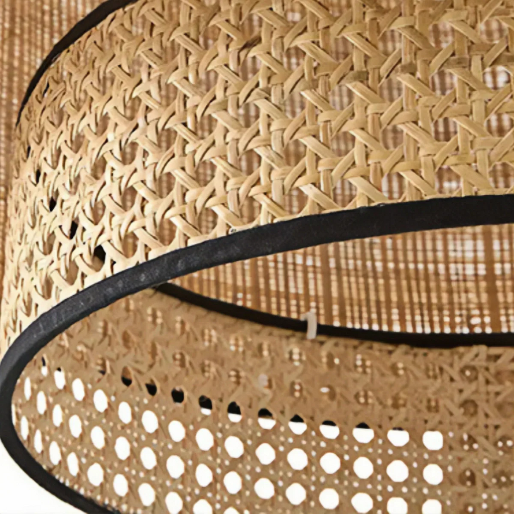 Farmhouse Pendant Light — Tri-Layer Rattan & Metal Cylinder for Dining Room - Flindria