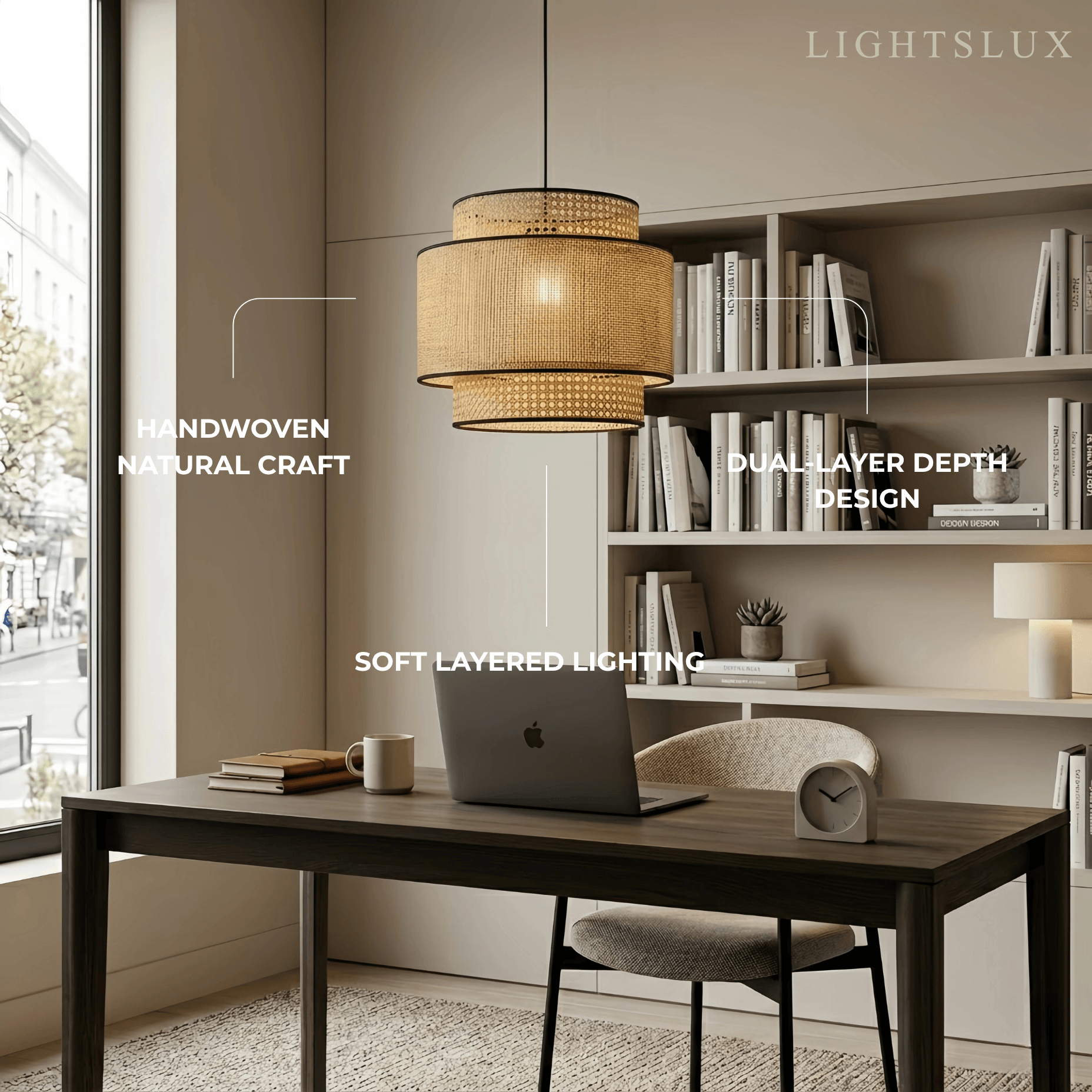 Farmhouse Pendant Light — Tri-Layer Rattan & Metal Cylinder for Dining Room - Flindria