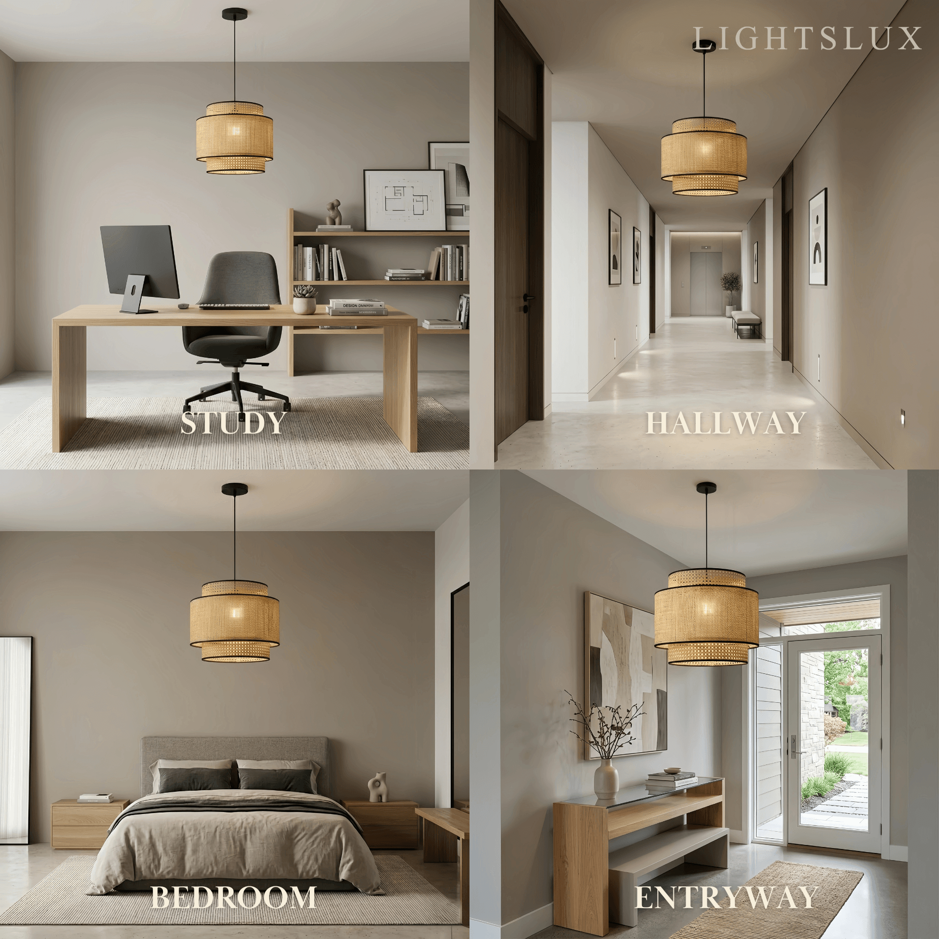 Farmhouse Pendant Light — Tri-Layer Rattan & Metal Cylinder for Dining Room - Flindria