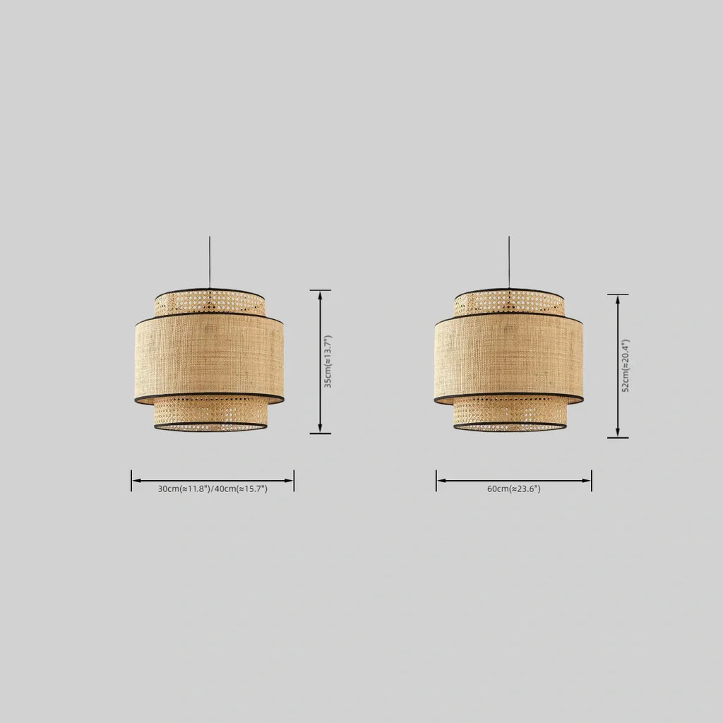 Farmhouse Pendant Light — Tri-Layer Rattan & Metal Cylinder for Dining Room - Flindria