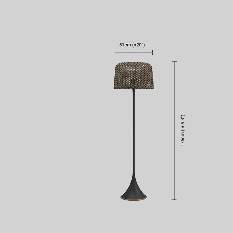 Vintage Rattan Solar Outdoor Floor Lamp – Black Metal Hooded Terrace - Flindria