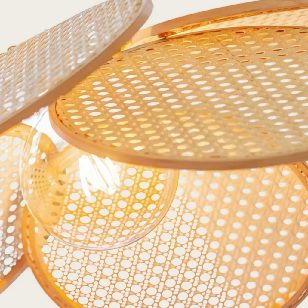 Farmhouse Pendant Light - Metal & Rattan Weave Fan Design for Living Room - Flindria