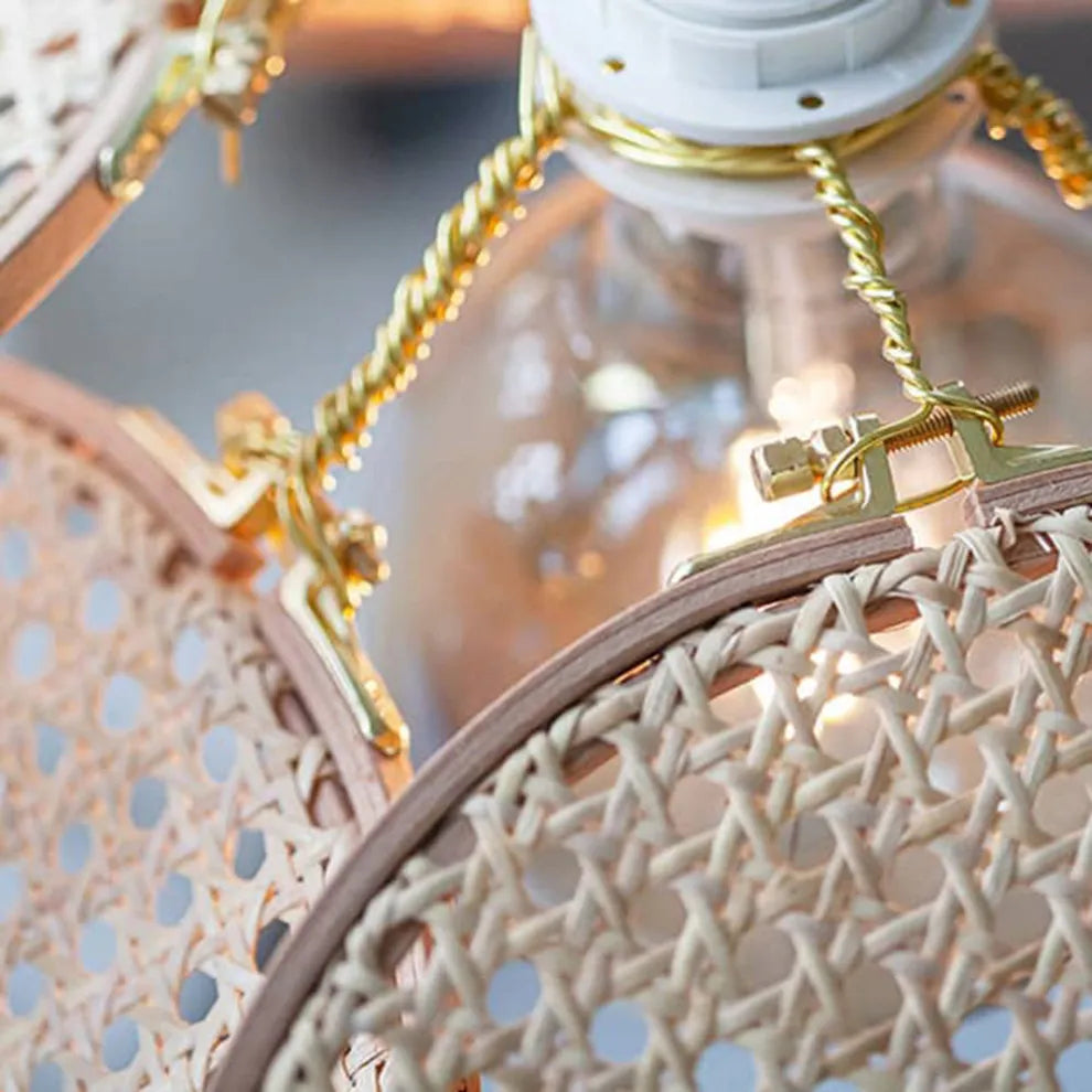 Farmhouse Pendant Light - Metal & Rattan Weave Fan Design for Living Room - Flindria